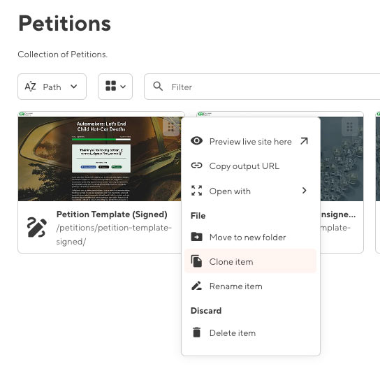 Cloning an existing page. Cloning an existing page