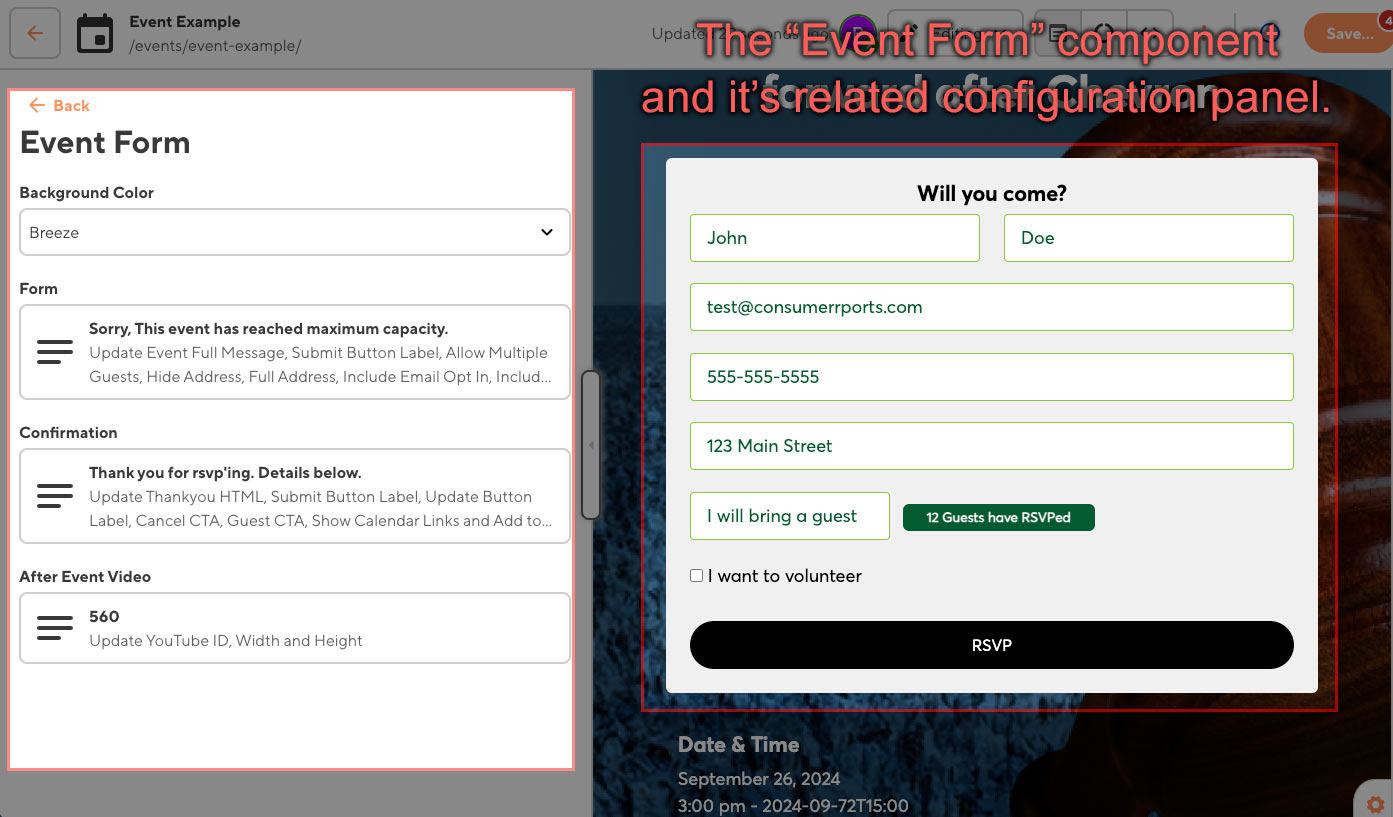The Event Form Content Block The Event Form Content Block
