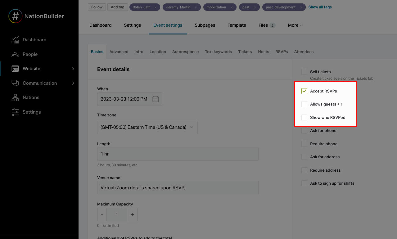 Signup Configuration Screenshot Event Guests Screenshot