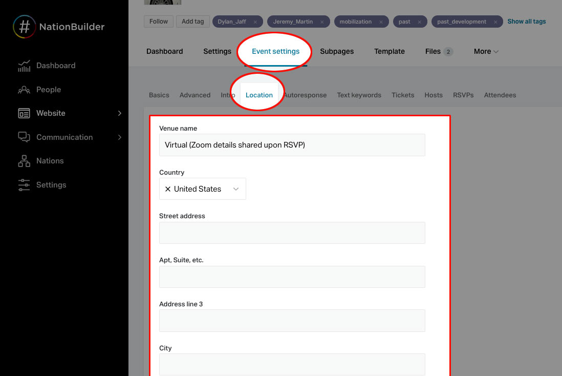 Event Venue Settings Screenshot Event Venue Settings Screenshot
