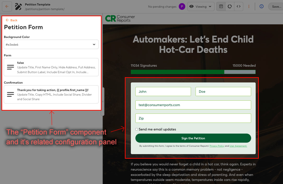 The Petition Form Content Block