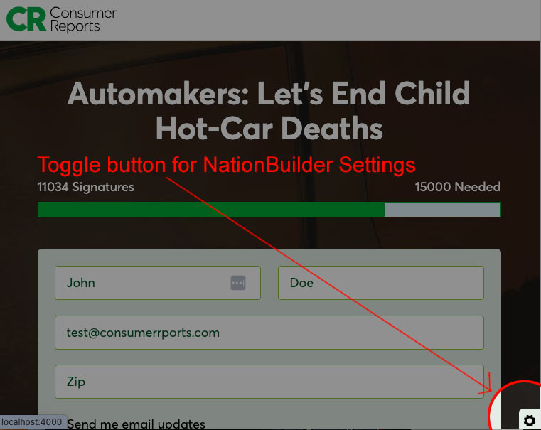 Toggle button to open the NationBuilder Settings panel Toggle button to open the NationBuilder Settings panel