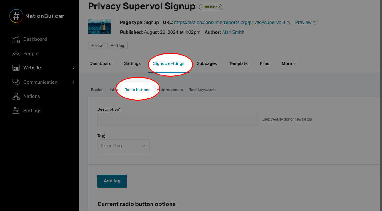 Signup Radio Buttons Screenshot Signup Radio Buttons Screenshot