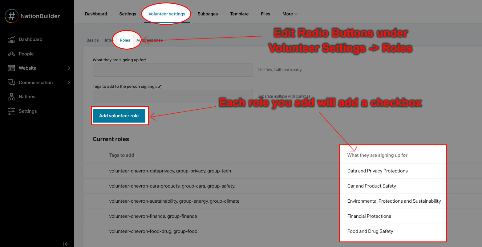 Volunteer roles screenshot Volunteer roles screenshot