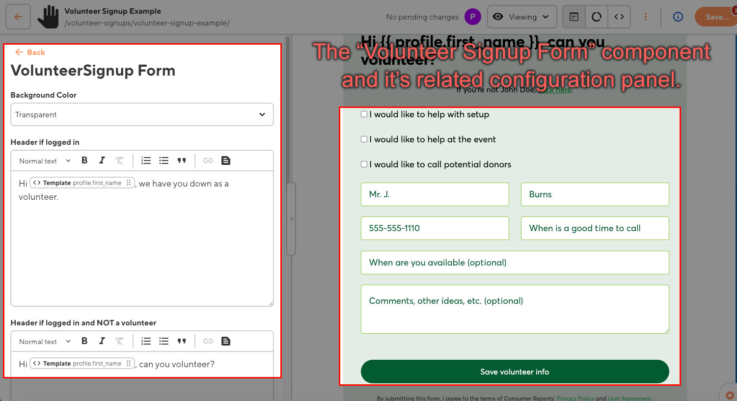 The Volunteer Signup Form Content Block